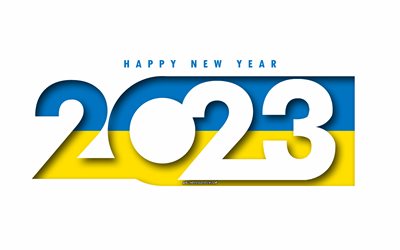 feliz año nuevo 2023 ucrania, fondo blanco, ucrania, arte mínimo, conceptos de ucrania 2023, ucrania 2023, fondo de ucrania 2023, 2023 feliz año nuevo ucrania