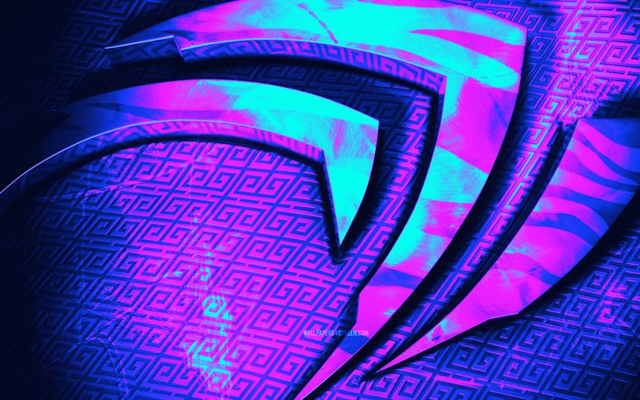 logotipo violeta de nvidia, 4k, creativo, logotipo abstracto de nvidia, ciberpunk, marcas, logotipo de nvidia, nvidia
