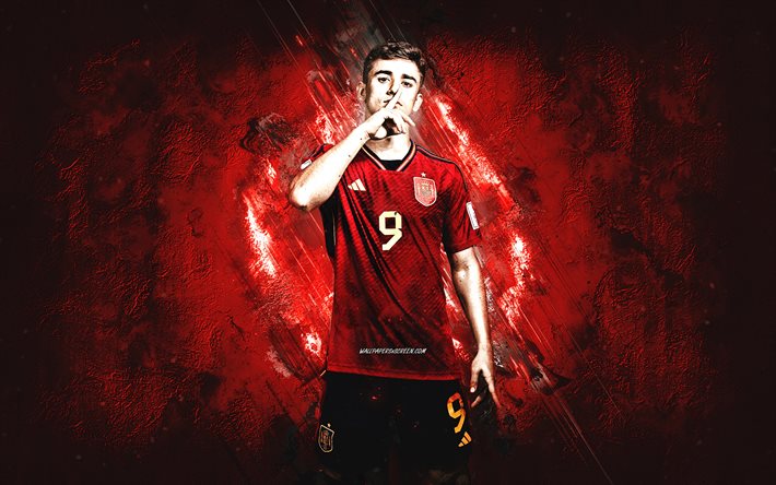 Gavi, Spain national football team, Qatar 2022, World Cup 2022, Spanish footballer, midfielder, Spain, red stone background, football, Pablo Martín Paez Gavira