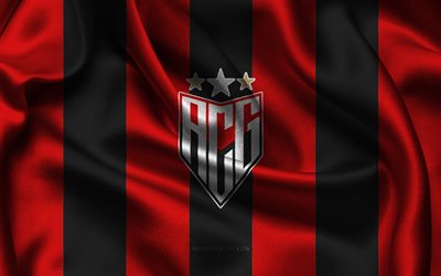 4k, atletico goianense logo, schwarzer roter seidenstoff, brasilianische fußballmannschaft, atletico goianense emblem, brasilianische serie b, atletico goianense, brasilien, fußball, atletico goianense flag