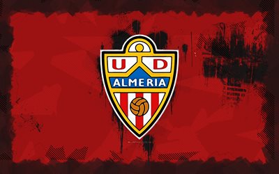 UD Almeria grunge logo, 4k, LaLiga, red grunge background, soccer, UD Almeria emblem, football, UD Almeria logo, UD Almeria, spanish football club, Almeria FC