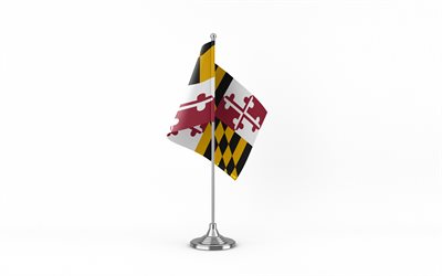 4k, メリーランドテーブルフラグ, 白色の背景, メリーランド州の旗, メリーランド州のテーブルフラグ, メタルスティックのメリーランドフラッグ, アメリカの国旗, メリーランド, アメリカ合衆国