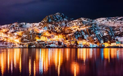 Newfoundland, 4k, nightscapes, canadian cities, islands, Canada, North America, Newfoundland cityscape