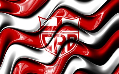logotipo 3d do crb, 4k, ondas 3d brancas vermelhas, série b do brasileiro, futebol, bandeira crb, criativo, logotipo do crb, crb, clube de futebol brasileiro, crb fc