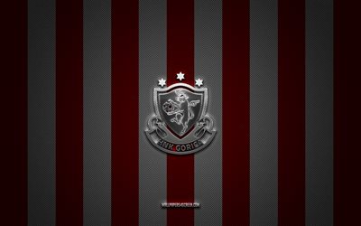 HNK Gorica logo, Croatian football club, Croatian Football League, red white carbon background, HNK Gorica emblem, football, HNK Gorica, Croatia, Gorica