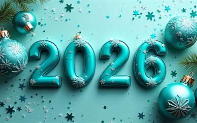 2026 gott nytt år, 4k, 2026 turkosa 3d siffror, gott nytt år 2026, turkos bakgrund, 2026 koncept, 2026 turkosa gratulationskort