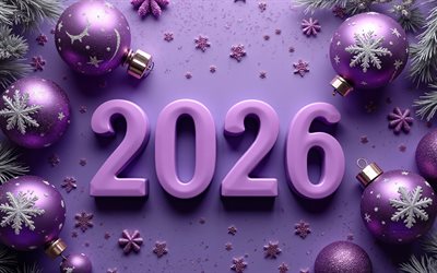 2026 새해 복 많이 받으세요, 보라색 배경, 2026 보라색 3d 숫자, 2026 보라색 인사말 카드, 2026년 새해 복 많이 받으세요, 미술, 2026 컨셉, 2026년 새해