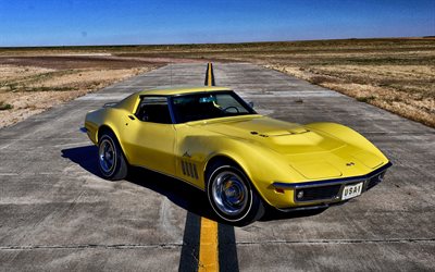 retro cars, rodsters, 1969, Chevrolet Corvette C3, runway