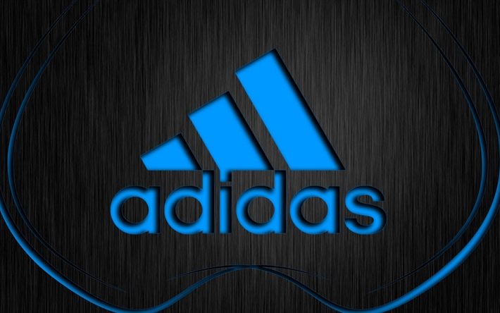 logo, Adidas, yaratıcı, gri arka plan, mavi çizgi
