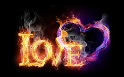 il fuoco, l'amore, la fiamma, arte, sfondo nero