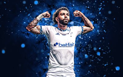 가브리엘 바보 사, 4k, 블루 네온 조명, cruzeiro fc, 브라질 세리에 a, 브라질 축구 선수, 가브리엘 바보 사 4k, 축구, 가비 골, cruzeiro ec, 가비, 가브리엘 바보 사 크루 시로