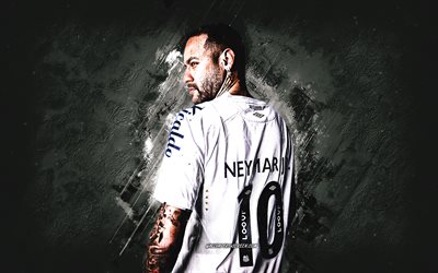 neymar, santos fc, jugador de fútbol brasileño, fondo de piedra blanca, arte grune, neymar da silva santos junior, brasil, fútbol americano, neymar jr santos