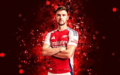 kieran tierney, 4k, punaiset neonvalot, arsenal fc, premier league, skotlantilaiset jalkapalloilijat, kieran tierney 4k, jalkapallo, kieran tierney arsenal