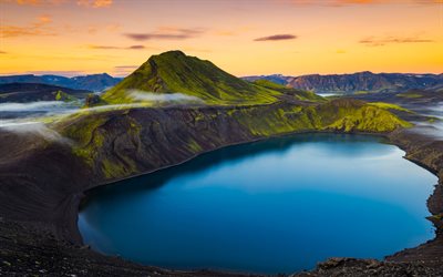islanda, 4k, montagne, laghi, bella natura, punti di riferimento islandese, europa, bellissimi paesaggi, nebbia
