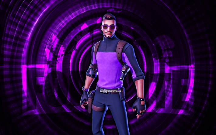 mor hugo fortnite, 4k, mor spiral arka plan, fortnite, yaratıcı, mor hugo skin, fortnite mor hugo skin, mor hugo, fortnite karakterleri