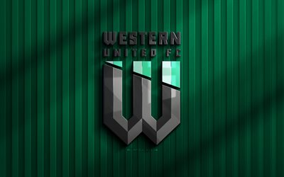 4k, Western United 3D logo, A-League, green 3D background, soccer, Western United emblem, football, Western United logo, Western United, Australian football club, Western United FC