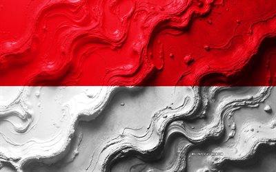 Indonesia flag, 4k, stone wave texture, Flag of Indonesia, 3D Indonesia flag, Asia, flags of Asian countries, Indonesia
