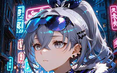 4k, lupo d'argento, insegne al neon, strada, honkai star rail, notte, opera d'arte, personaggi dell'anime, avvicinamento, manga, personaggi honkai star rail, guida a stella honkai silver wolf