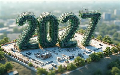 2027 figure 3d, 4k, concetti del 2027, dati completati nel 2027, completamento della costruzione nel 2027, 2027 capodanno, concetti costruttivi