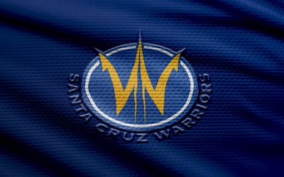logotipo de tela de los guerreros de santa cruz, 4k, fondo de tela azul, liga nba g, bokeh, baloncesto, logotipo de los guerreros de santa cruz, emblema de los guerreros de santa cruz, equipo de baloncesto americano, guerreros de santa cruz