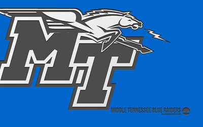 미들 테네시 블루 레이더스 로고, 4k, 파란색 배경, 카본 아트, ncaa, 미들 테네시 블루 레이더스 엠블럼, 미식축구팀, 미국, 미들 테네시 블루 레이더스, 미식 축구