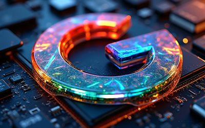 google 3d glaslogotyp, google neon logotyp, google tecken, google emblem, teknisk bakgrund, fläck, googles logotyp, googles glödande logotyp, google