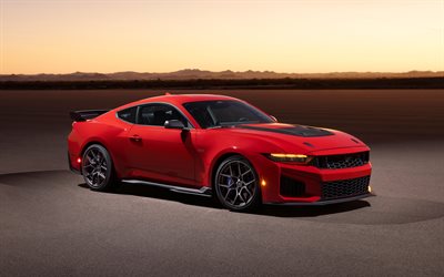 ford mustang dark horse sc, 4k, atardecer, 2026 coches, sintonización, ford mustang rojo, exterior, ford mustang, autos americanos, ford mustang 2026, vado