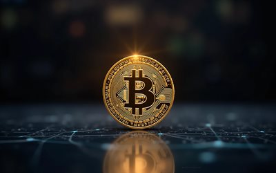 Bitcoin logo, 4D, BTC sign, Bitcoin gold coin, finance background, Bitcoin 3D logo, cryptocurrency, Bitcoin