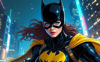 4k, 배트걸, 야경, 슈퍼 히어로, 마블 코믹스, 클로즈업, 배트걸 3d, 삽화, 배트걸 아트, 팬 아트, 배트걸 4k