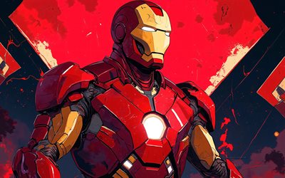 4k, hombre de hierro, arte grunge, superhéroes, cómics marvel, fondo grunge, arte del hombre de hierro, creativo, hombre de hierro 4k