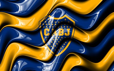 logotipo 3d de boca juniors, 4k, ondas 3d amarillas azules, primera división argentina, fútbol americano, bandera de boca juniors, creativo, logotipo de boca juniors, boca juniors, cabj, club de fútbol argentino, fútbol, boca juniors fc
