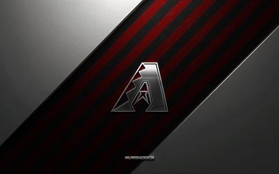 Arizona Diamondbacks logo, 4k, steel background, American baseball club, red black lines, Arizona Diamondbacks emblem, MLB, baseball, Arizona Diamondbacks, USA, Arizona Diamondbacks metal logo