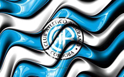 logo 3d du ca belgrano, 4k, vagues 3d blanches bleues, première division argentine, football, drapeau ca belgrano, créatif, logo ca belgrano, ca belgrano, club de football argentin, belgrano fc