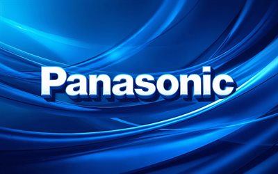 4k, Panasonic 3D logo, creative, blue abstract background, electronics brands, Panasonic white logo, blue abstract waves, Panasonic logo, brands, Panasonic