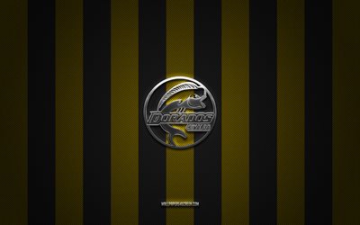 Dorados de Sinaloa logo, Mexican football club, Liga de Expansion MX, black yellow carbon background, Dorados de Sinaloa emblem, football, Dorados de Sinaloa, Mexico