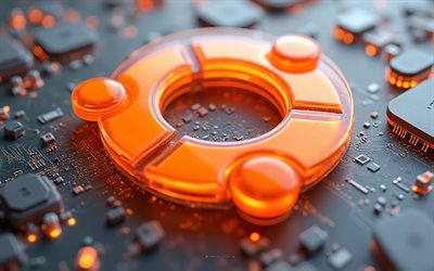 orange leuchtendes ubuntu logo, 4k, ubuntu linux, orangefarbenes ubuntu 3d logo, ubuntu emblem, ubuntu zeichen, ubuntu logo, linux, ubuntu