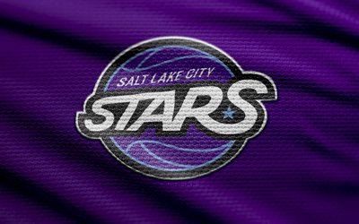 logotipo de tela de salt lake city stars, 4k, fondo de tela violeta, liga nba g, bokeh, baloncesto, logotipo de las estrellas de salt lake city, emblema de las estrellas de salt lake city, equipo de baloncesto americano, estrellas de salt lake city