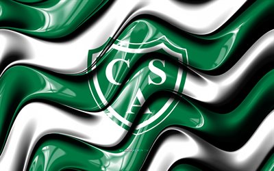 logotipo 3d do ca sarmiento, 4k, ondas 3d brancas verdes, primeira divisão argentina, futebol, bandeira do ca sarmiento, criativo, ca sarmiento logo, ca sarmiento, clube de futebol argentino, sarmiento fc