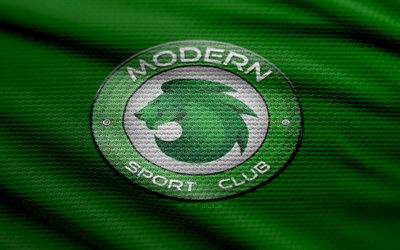 Modern Sport FC fabric logo, 4k, green fabric background, Egyptian Premier League, bokeh, soccer, Modern Sport FC logo, EPL, football, Modern Sport FC emblem, Modern Sport FC, Egyptian football club, Modern Future FC