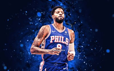 पॉल जॉर्ज, 4k, नीली नीयन रोशनी, फिलाडेल्फिया 76ers, एनबीए, अमेरिकी बास्केटबॉल खिलाड़ी, पॉल जॉर्ज 4k, बास्केटबाल, राष्ट्रीय बास्केटबॉल संघ, पॉल जॉर्ज फिलाडेल्फिया 76ers