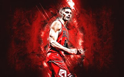 Nikola Vucevic, Chicago Bulls, Montenegrin basketball player, red stone background, grunge art, NBA, USA, basketball, Vucevic Chicago Bulls