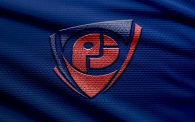 Petrojet SC fabric logo, 4k, blue fabric background, Egyptian Premier League, bokeh, soccer, Petrojet SC logo, EPL, football, Petrojet SC emblem, Petrojet SC, Egyptian football club, Petrojet FC