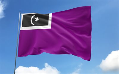 علم منطقة مارانج على سارية العلم, 4k, تيرينغانو, المناطق الماليزية, السماء الزرقاء, علم منطقة مارانج, أعلام الساتان المتموج, مارانغ علم منطقة, مناطق ماليزيا, يوم مارانج مقاطعة, ماليزيا, منطقة مارانج