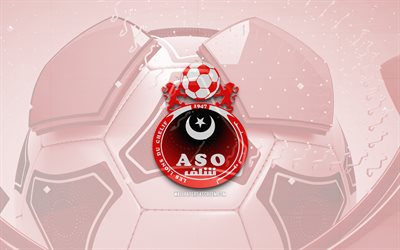ASO Chlef glossy logo, 4K, red football background, Algerian Ligue Professionnelle 1, soccer, ASO Chlef, Algerian football club, ASO Chlef emblem, ASO Chlef Ashdod logo, ASO Chlef FC