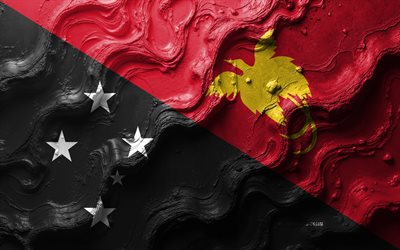 papua nya guinea  flaggan, 4k, stenvågstruktur, flagg till papua nya guinea, 3d papua nya guinea  flaggan, oceanien, oceaniens länder, papua nya guinea