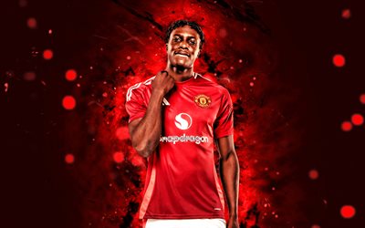 patrick dorgu, 4k, luci al neon rossa, manchester united fc, premier league, calciatori danesi, patrick dorgu 4k, calcio, manchester united, patrick dorgu manchester united