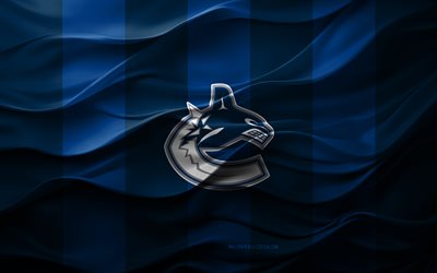 4k, Vancouver Canucks logo, blue 3d background, Vancouver Canucks emblem, Canadian hockey team, Vancouver Canucks flag, 3d texture, NHL, USA, Vancouver Canucks, hockey