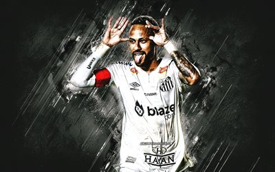 neymar, santos fc, celebrazione degli obiettivi, calciatore brasiliano, sfondo di pietra bianca, grunge art, brasile, neymar santos fc, neymar da silva santos junior, neymar jr, calcio