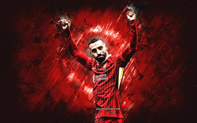 Mohamed Salah, Liverpool FC, Egyptian Footballer, Red Stone Background, Grunge Art, Mo Salah, Premier League, England, Football, Mohamed Salah Liverpool
