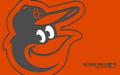 baltimore orioles logosu, 4k, turuncu arka plan, karbon sanatı, baltimore orioles amblemi, amerikan beyzbol kulübü, mlb, amerika, baltimore orioles, beyzbol, major league beyzbol